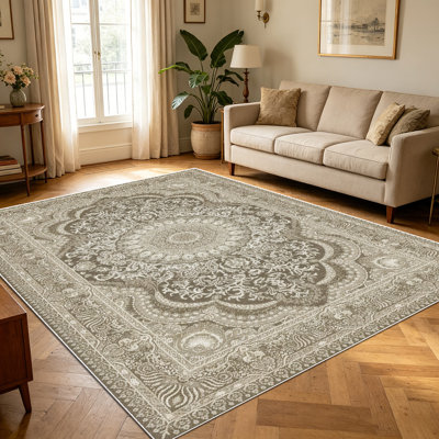 1pièce tapis persan à motif de médaillons floraux neutres rétro pour le salon, doux et confortable, adapté à toutes les saisons, facile à entretenir, lavable à la machine, tapis de ferme sous la table convenant à la salle à manger, la chambre à coucher, le vestibule,