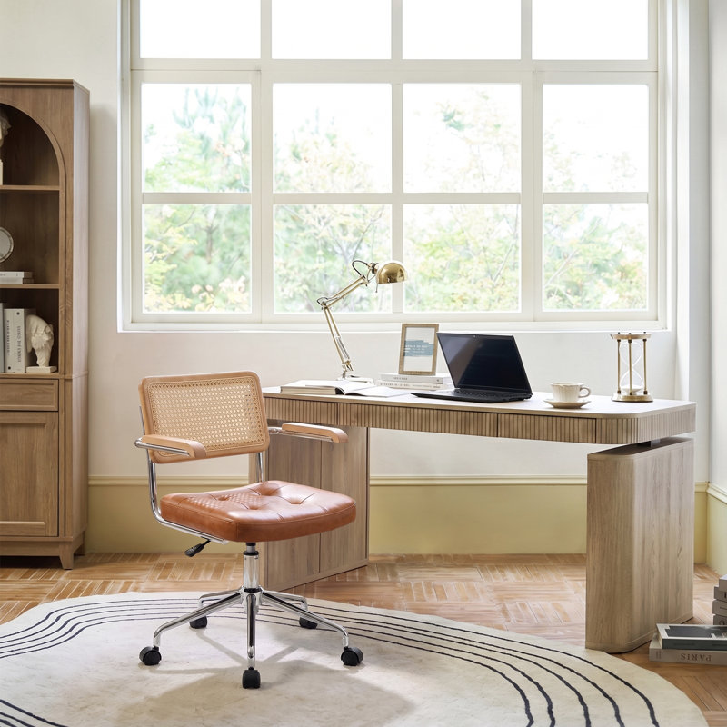 Chaise de bureau pivotante en similicuir Ayris, Brun