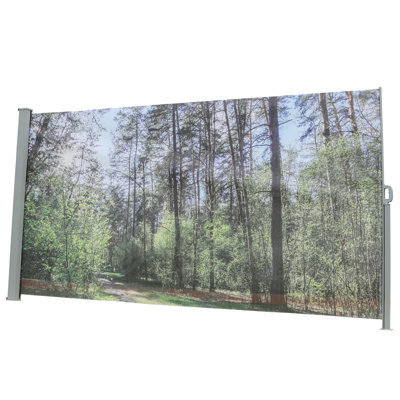 71" High And 138" Deep Retractable Side Awning Screen, Semi-Transparent Mesh Fabric, Printed With Lovely Images, Ideal For Balcony Swimming Pool, Easy To Install Grey Tall Wide, Printing, Water , On