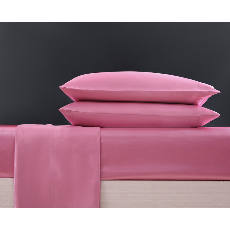 Betsey Johnson Soft Satin Sheet Sets, Twin Sheet Set with 1 Pillowcase, Solid Pink
