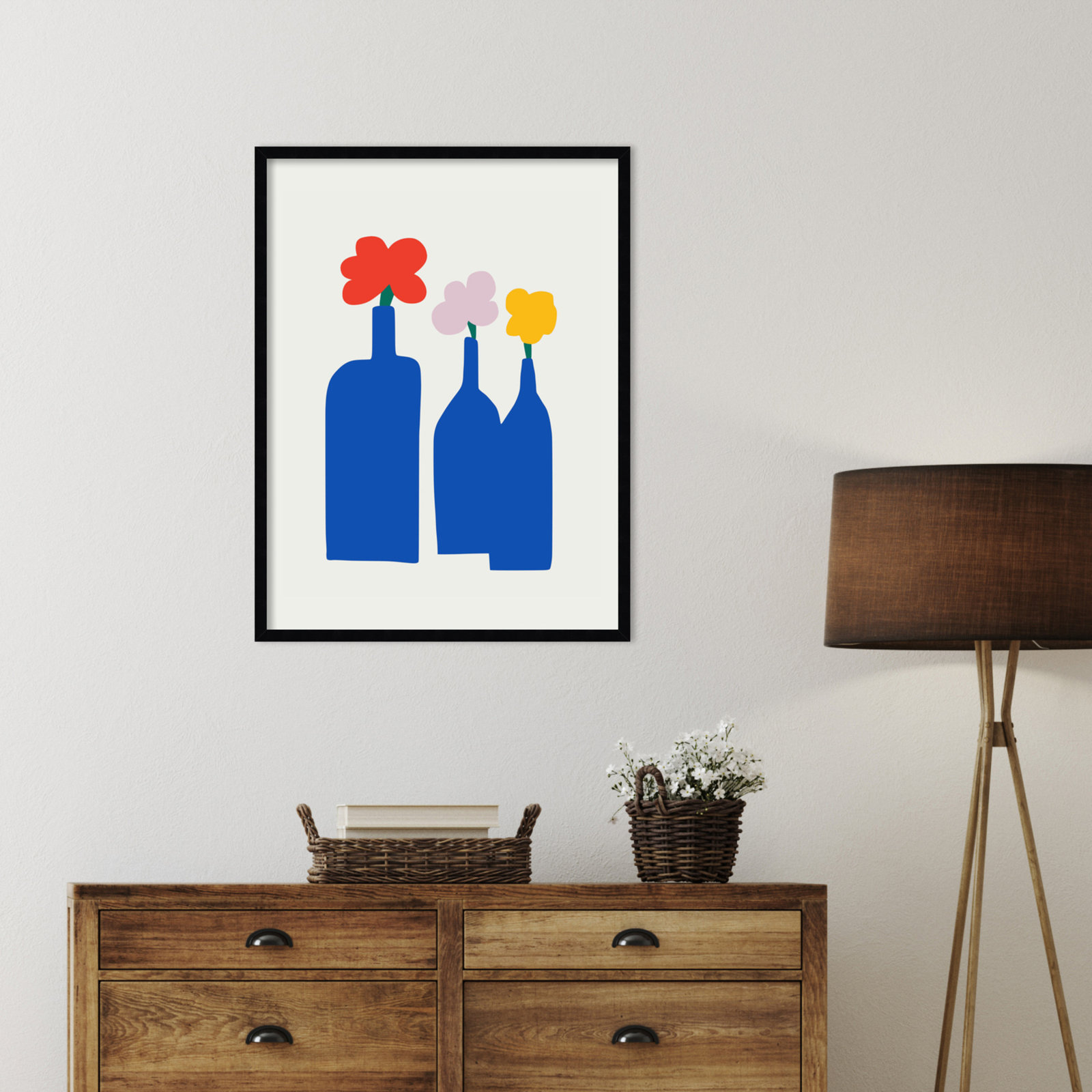 Blue Bottle Vase Print by Little Dean, Black, 33" H x 25" W