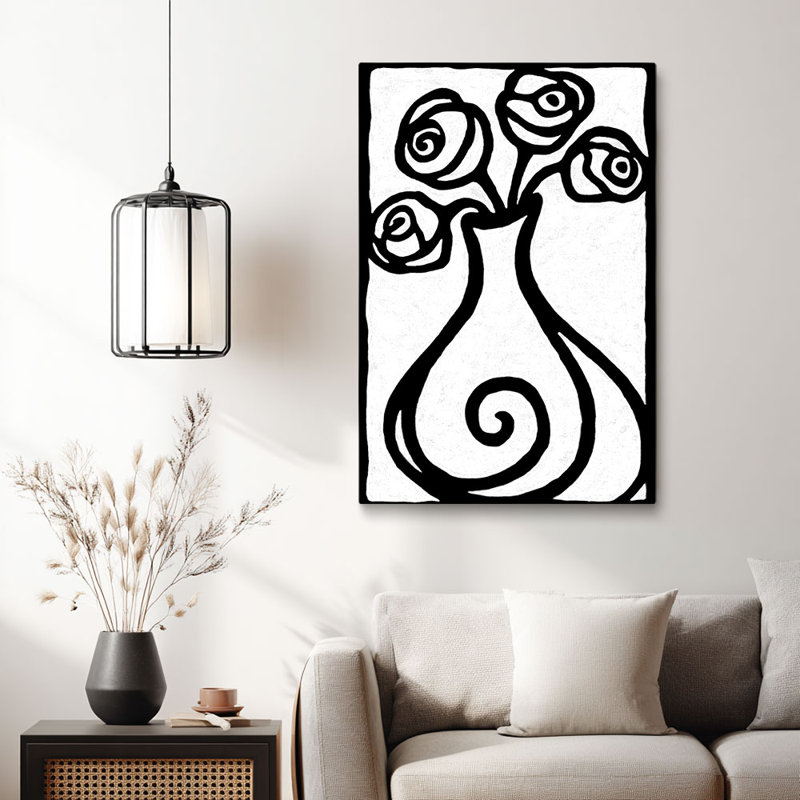 Abstrait abstrait minimaliste noir et blanc sur toile rose haute définition pour studio, 36*24 inch (90*60*2cm)