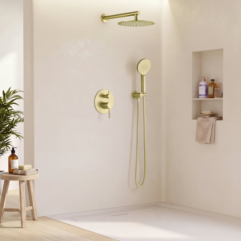 Circular Shower Faucet with Rough-in Valve, Brushed Gold