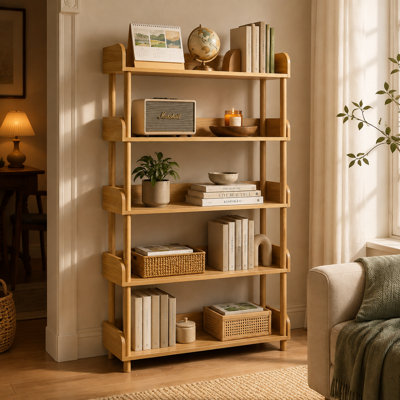 5-Tier Wood Bookshelf, Freestanding Open Storage Shelves with Solid Wood Legs, Classic Display Shelf for Home Office, Living Room, Bedroom