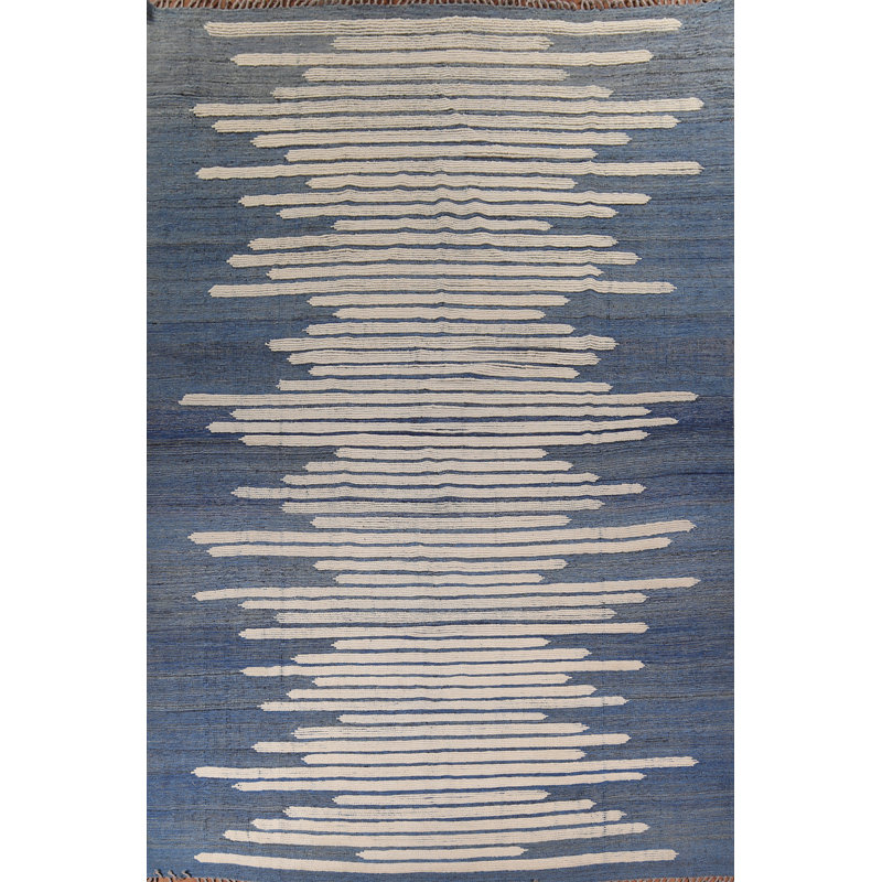 Tapis rayé marocain moderne fait à la main 12 x 16