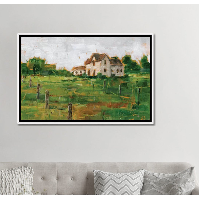 «Countryside Home I» par Ethan Harper - reproduction d'art, H 26 po x l 40 po x 1,5 po, Toile blanche encadrée, Pas de tapis