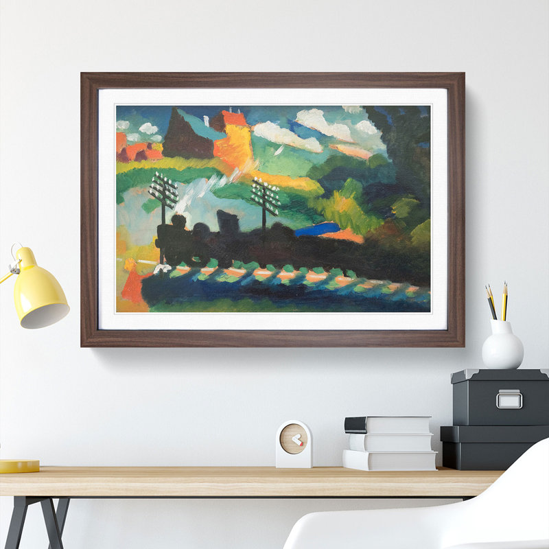 Railroad At Murnau by Wassily Kandinsky - Single Picture Frame Print on Wood, 48cm H x 65cm W x 2cm D, Walnut Framed