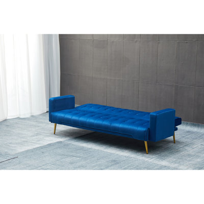Quality Dark Blue Bed - Golden Metal Legs, 3, Velvet Upholstery, Solid Wood + , For Living Room Luxury And Comfort Darkblue Fabric, Easy To Assemble Opulence