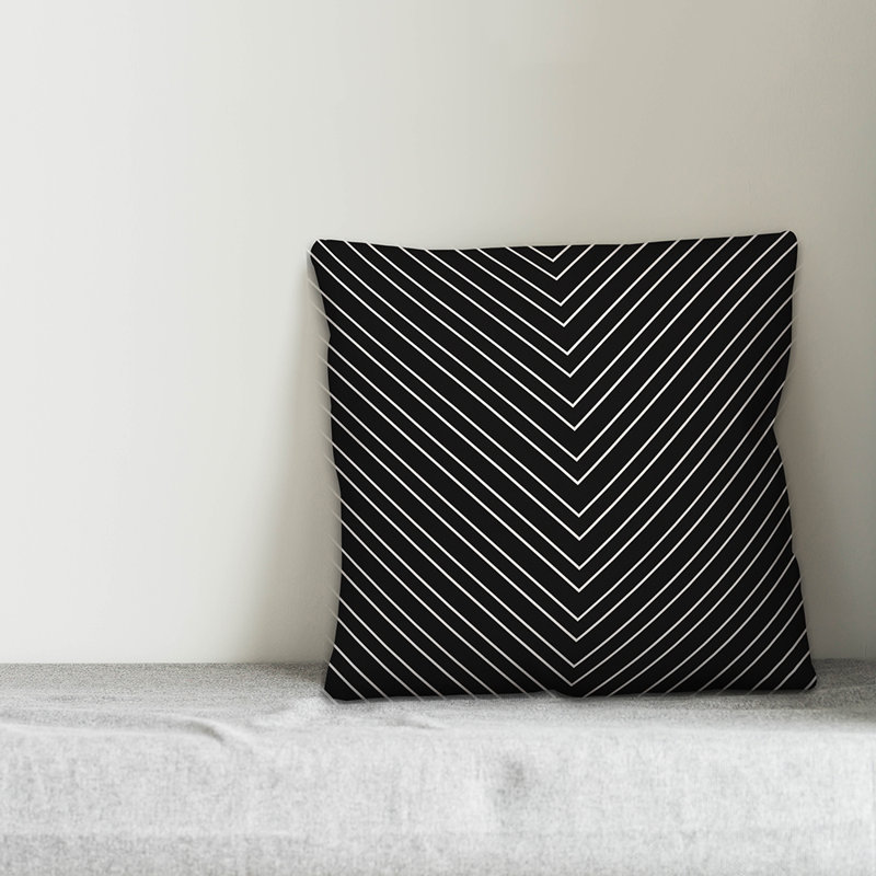  Housse de coussin Chevron, Noir, 20 po x 20 po, Polyester / bourre en polyester