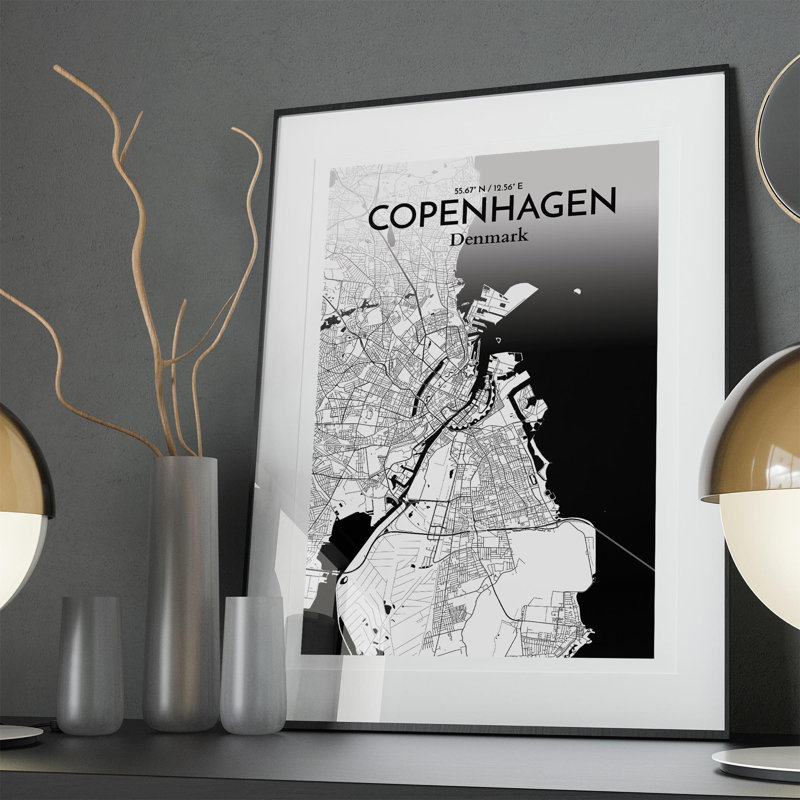 Copenhagen City Map In Ink - No Frame Print, 36cm H x 24cm W x 0.05cm D