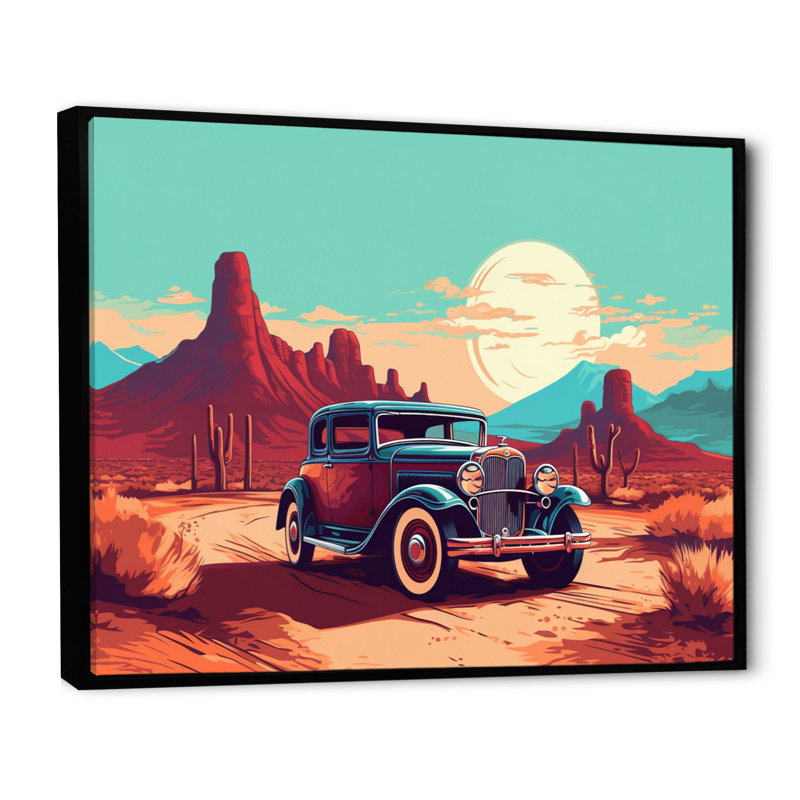 «Old American Car In Nevada V», reproduction sur toile, H 16 po x l 32 po x P 1 po, Cadre flottant noir