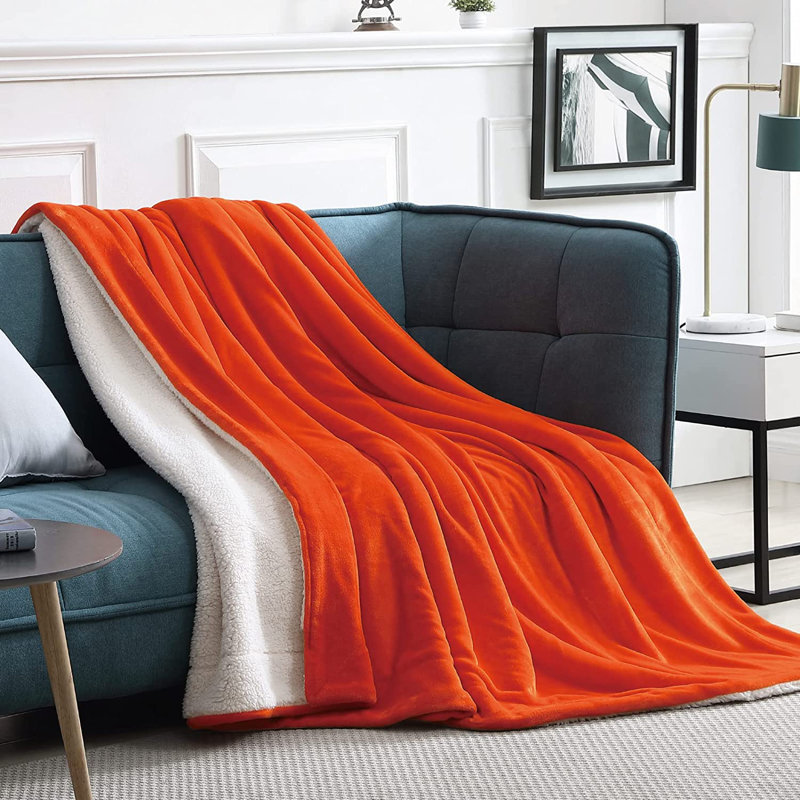 Sherpa Throw Blanket, Ultra Soft Plush Fleece, Orange, 130" W x 150" L