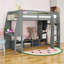 Lit mezzanine en bois avec bureau et tablettes multi-rangements avec DEL-1426436159