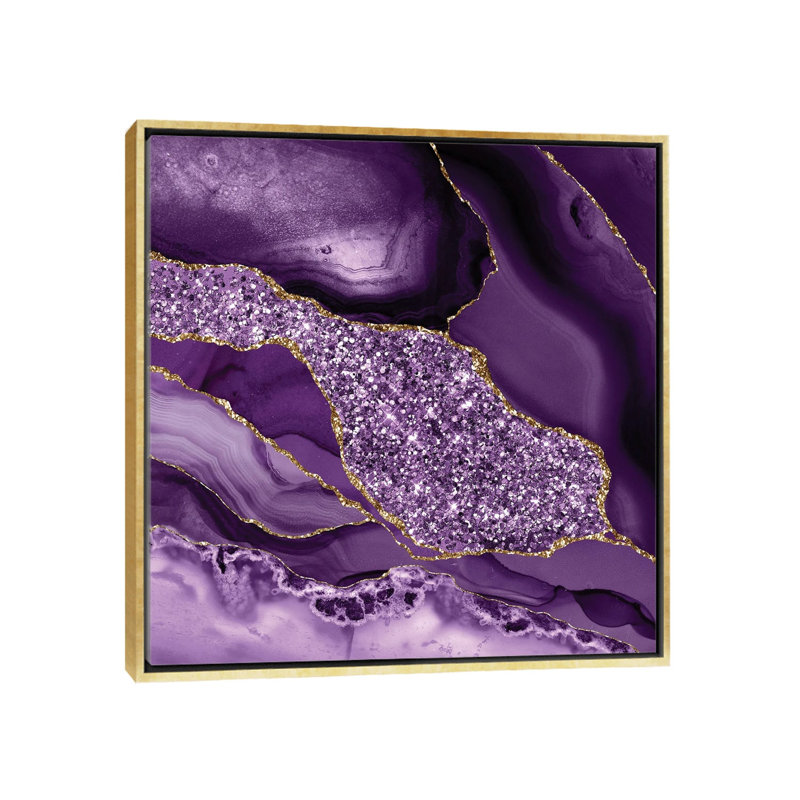 Agate Glitter Ocean Texture III, No Mat, 26" H x 26" W x 1.5" D, Gold Floater Framed Canvas