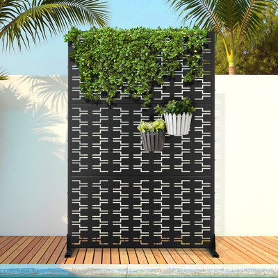 Metal Privacy Screen with Stand, Weather Resistant Outdoor Privacy Screen, Freestanding Outdoor Privacy Fence for Patio, Balcony or Deck - Brick by FLIZE