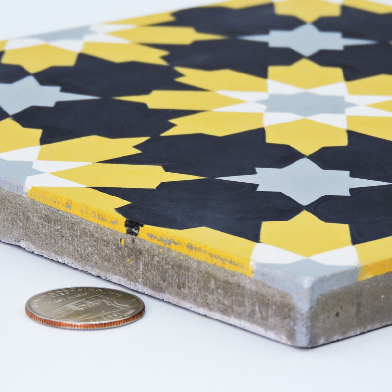 Ahfir 8" x 8" Cement Singular Wall & Floor Tile, Black/Yellow/Gray