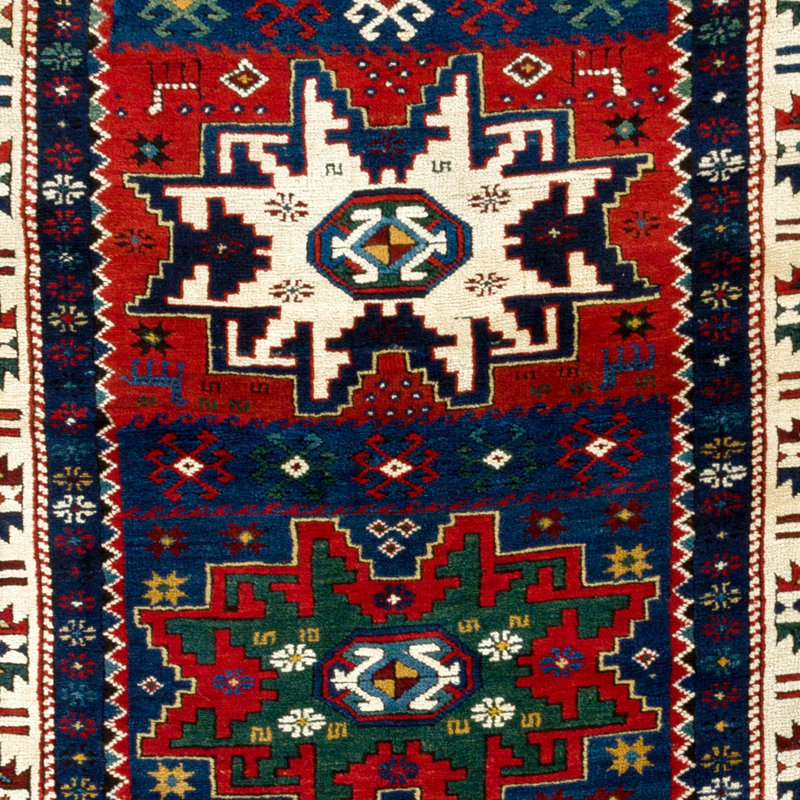 Tapis Karabagh Kazak antique avec étoiles Lesghi, Ca. 1890