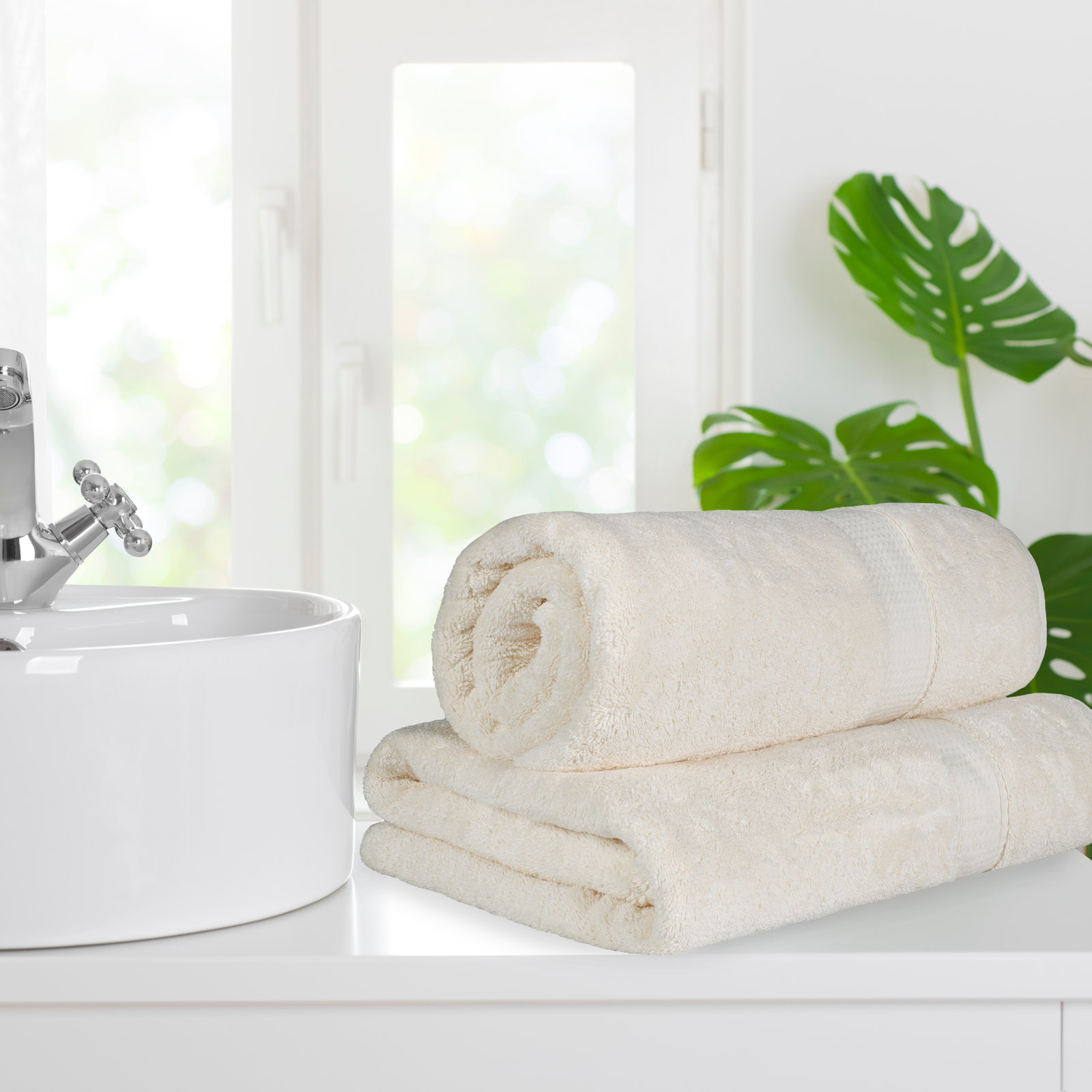 Renata 2-Piece Egyptian Cotton Bath Sheet Set, Cream