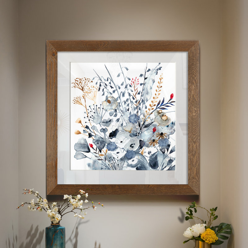 Indigo et ocre I - Toile encadrée de qualité supérieure - Prêt à accrocher - Reproduction encadrée, H 17 po x l 17 po, Érable