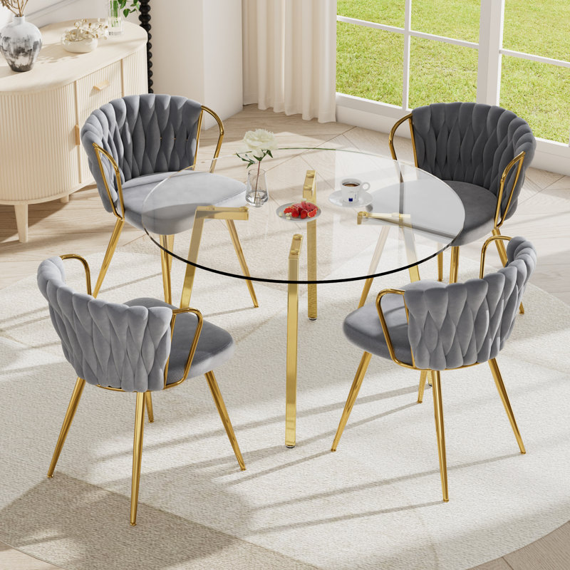Ensemble de table de salle à manger 5 pièces, Gris, H 29,5 po x l 47 po x P 47 po