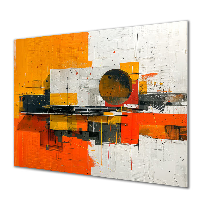 «Yellow Orange Abstract Futuristic Fusion I», reproduction d'art abstrait, Métal métal, H 12 po x l 20 po x P 1 po