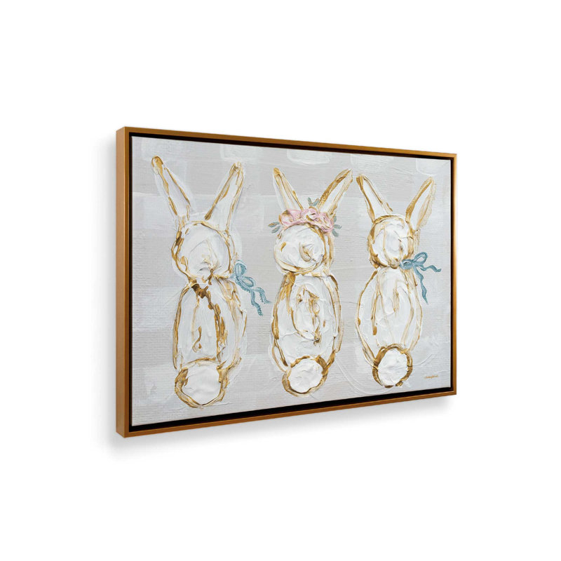 «Bunny Trio» par Mackenzie Kissell, reproduction d'art, Toile avec cadre, L 32 po x H 24 po, Doré
