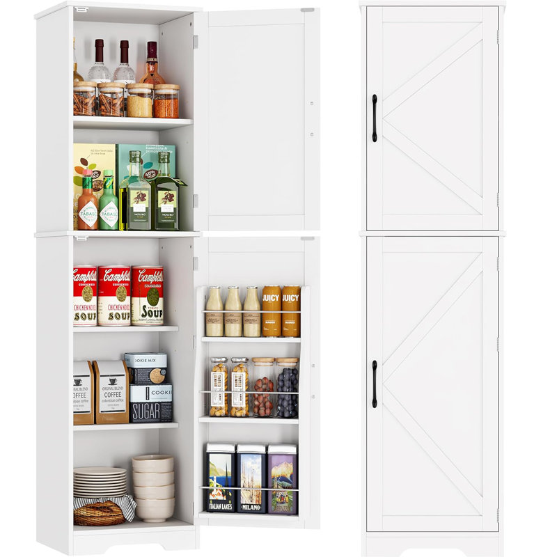 Garde-manger 63,78 po Ailleen, armoire étroite étroite avec 6 tablettes de rangement et 3 tablettes de porte, Off-White
