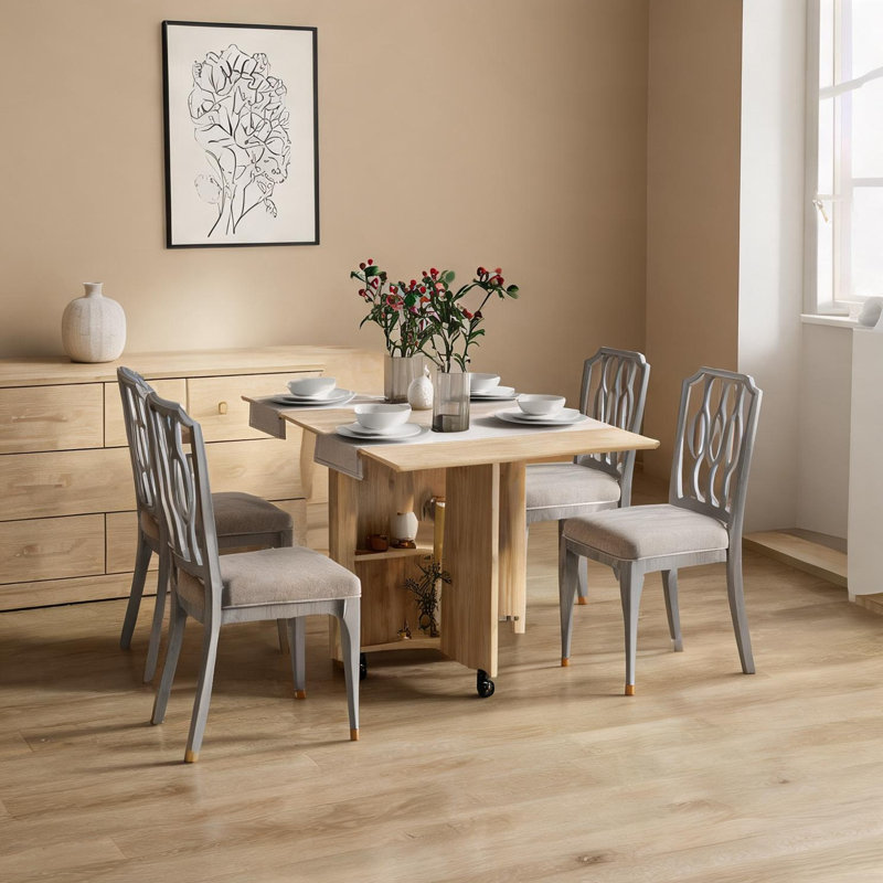 Table de salle à manger pliante avec tablettes et roulettes de rangement, table de cuisine multifonctionnelle peu encombrante, pouvant accueillir 4 personnes, panneau de particules, ton de bois de poirier