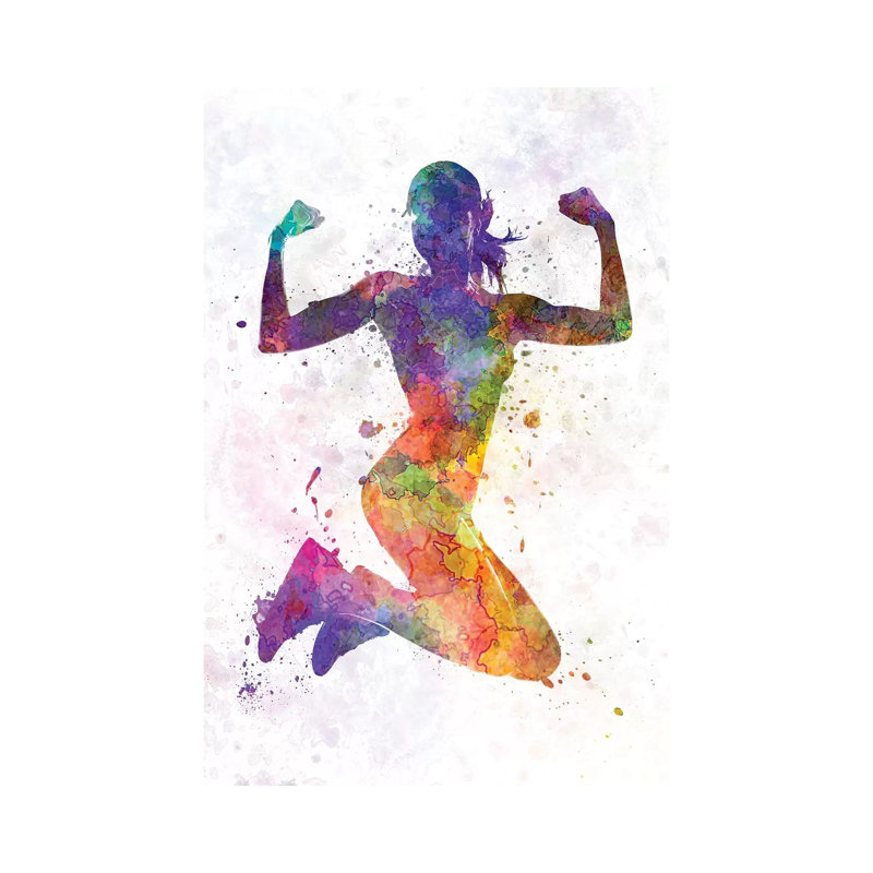 «Woman Runner Jogger J Jump Powerful» par Paul Rommer - peinture sur toile tendue, H 18 po x l 12 po x 1,5 po