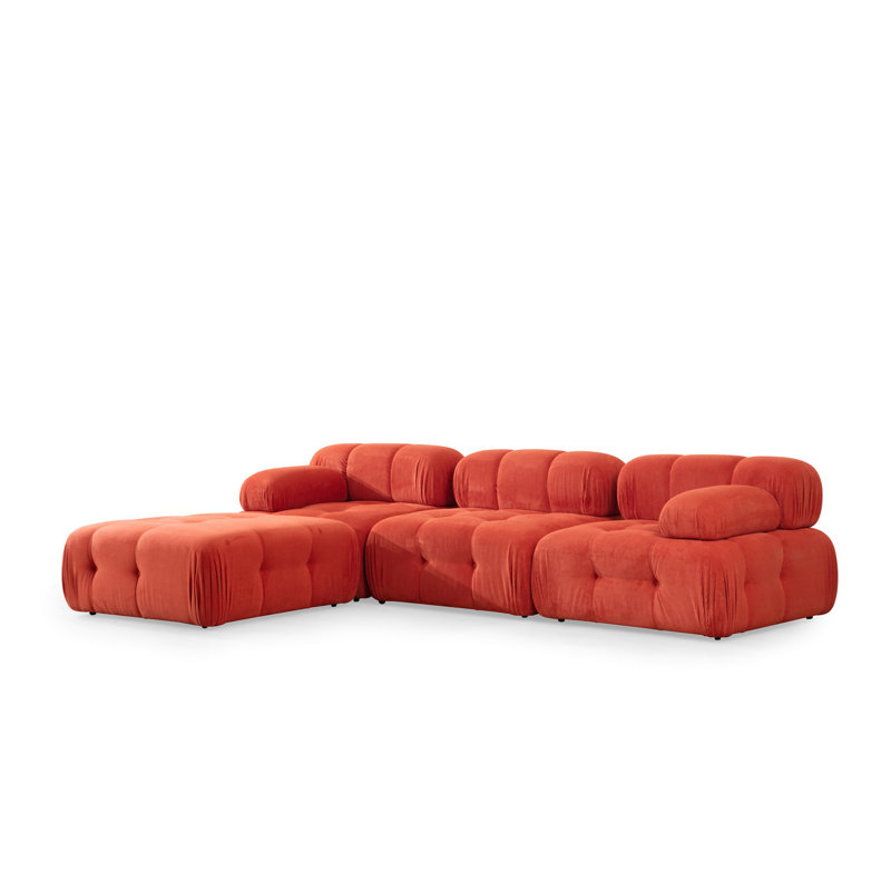 Stylish Corner Sofa, Tile Red, 113.4 x 74.8 x 29.5 inches | Durable Beech Wood & Chipboard Frame, 100% Polyester Fabric | 28 DNS Soft Foam Back, Detachable Design, Dry-Cleanable | Perfect for Modern Living Rooms