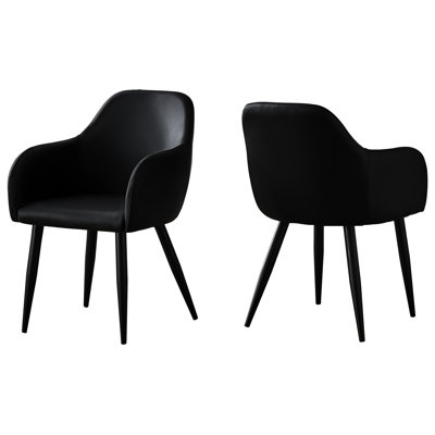 2 Dining Chair , Upholstered In Black Leather-Like Upholstery, Soft Cushioned Seat And Padded Back, Metal Tapered Legs, For Room Kitchen Use 2Pcs Chairs, With Faux Leather, Decoration