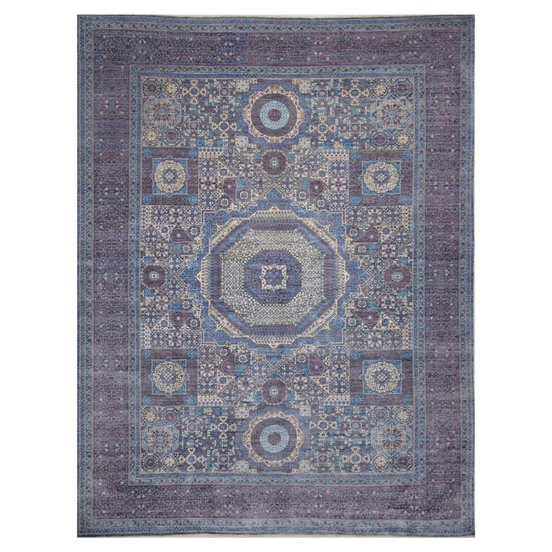 Tapis gris et mauve noué à la main de haute qualité