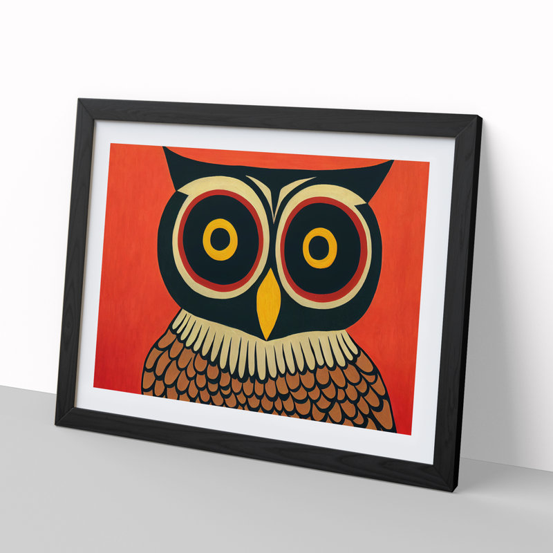 Owl Retro Vol.2 Abstract - Single Picture Frame Print, 46cm H x 64cm W x 2cm D, Black