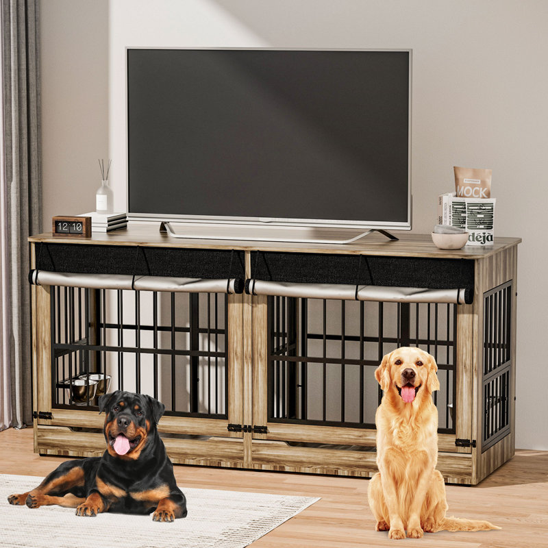 Meuble pour chien pour 2 chiens, Beige / ivoire / gris