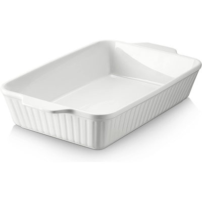 Casserole, plat de cuisson en céramique 9 x 13, grande poêle à lasagne profonde pour le four, plaque de cuisson de 4,2 pintes avec poignées, ustensiles de cuisson résistants au four et durables pour la lasagne, décoration intérieure, cadeau de mariage, blanc doux