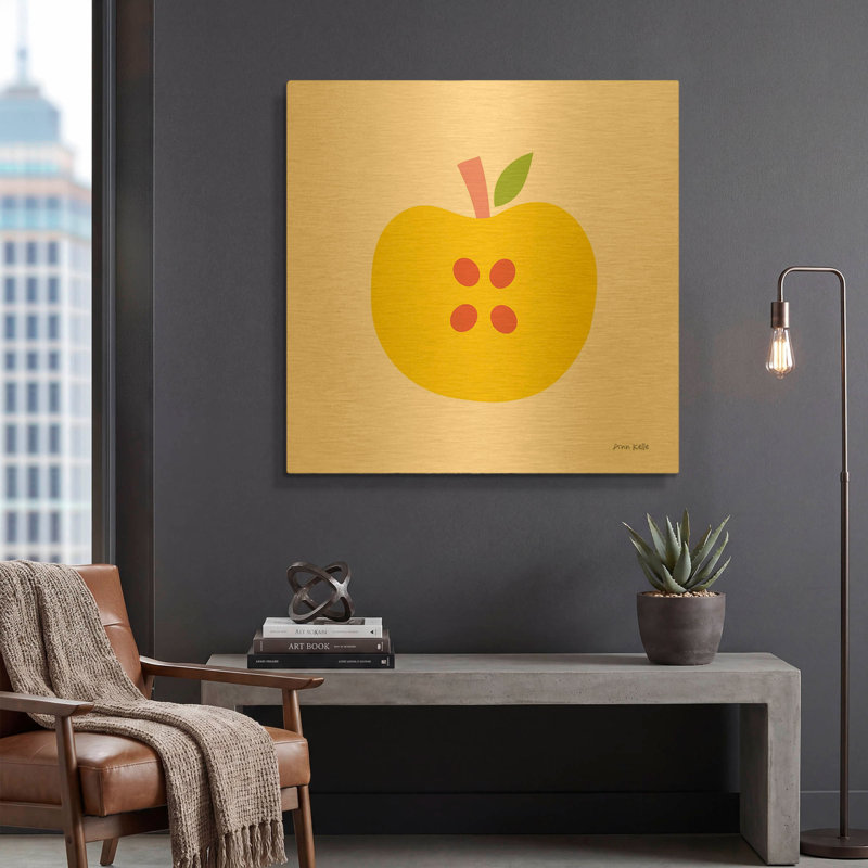 «Yellow Apple» par Ann Kelle, art mural en métal doré, 36 po x 36 po, 36 po x 36 po