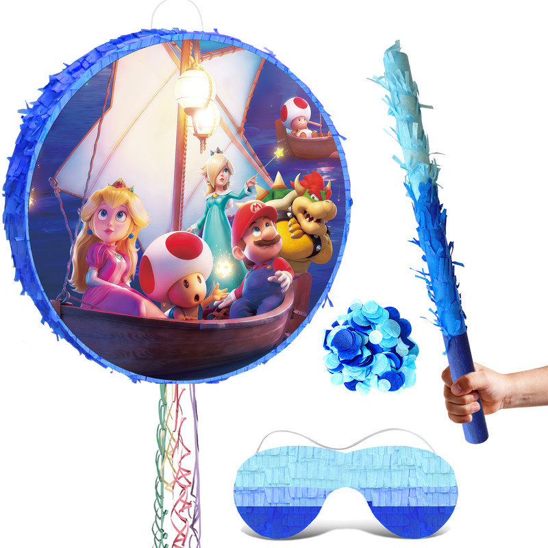 Super Mario Galaxy Movie Round Pinata Party Decorations, 4 Pcs Super Mario Galaxy Movie Round Large Pinatas Bundle for Birthday Party Suppies Set