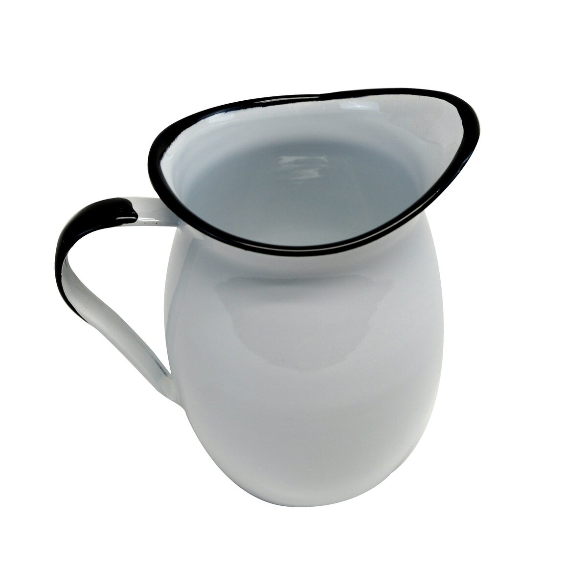 Vintage Small White Enamel Water/Milk Pitcher with Black Enamel Trim and  Handle