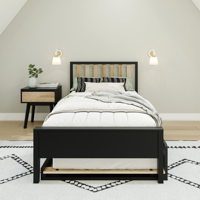 Brubaker Kids Platform with Trundle, Twin, Black/Blonde