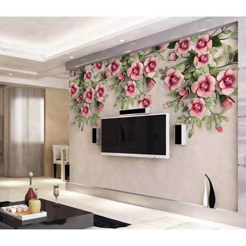 Papier peint amovible floral fleurs roses, L 9 po x l 15 po