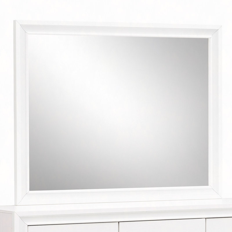 Miroir élégant en grain de bois blanc, 37 x 46 po, verre à faible distorsion, compatible avec la commode et installation facile