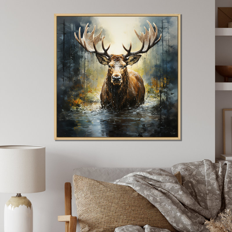 Mystic Moose In Forest I - Moose, art mural, Gold Picture Framed, 30" H x 30" W