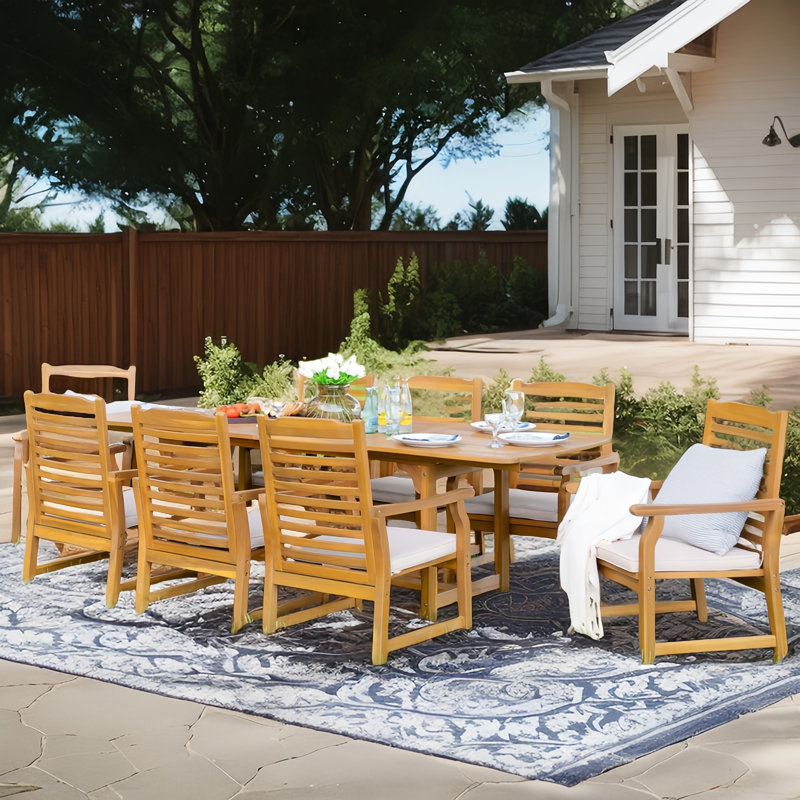Susa 8 - Person Acacia Wood Patio Dining Set with Extendable Rectangular Table , Cushions Included