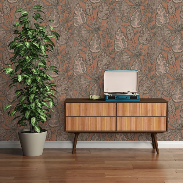 Galerie Flourish Blue Tree Leaf Wallpaper FL61114, Orange