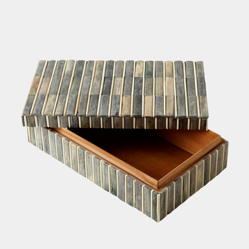 Bone Wooden Decorative Box, 4" H x 7" W x 12" D