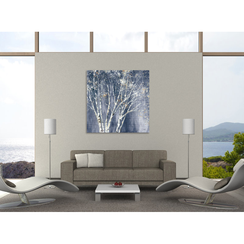 «Marine Blue Birch Fl retourné», toile tendue par Julia Purinton, H 12 po x l 12 po x P 1,5 po