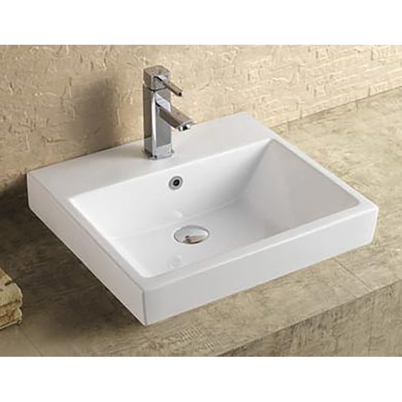 Lavabo de salle de bain mural rectangulaire en céramique avec trop-plein Milano, Brillant