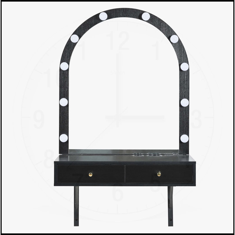 Bureau de maquillage flottant polyvalent avec des fonctionnalités avancées et un grand espace de rangement, Noir