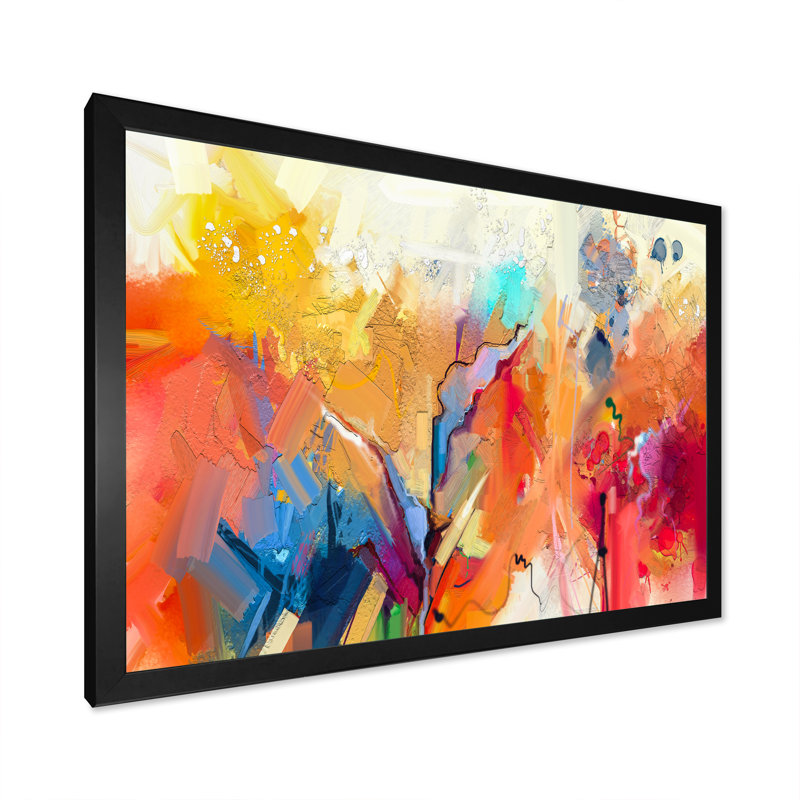 Abstrait pinceau printanier, bouquet de fleurs, reproduction de cadre flottant sur toile, Cadre noir