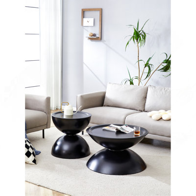 Ensemble de 2 tables basses rondes blanc laiteux avec plateau de table de rangement multifonctionnel Milk White